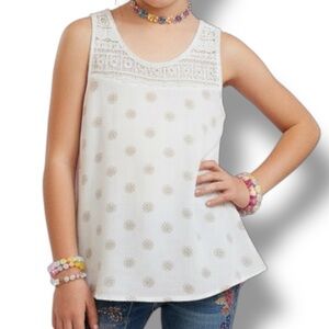 Mudd Girls NWOT Y2K White Boho Crochet Lace Medallion Embroidered Top Size 10